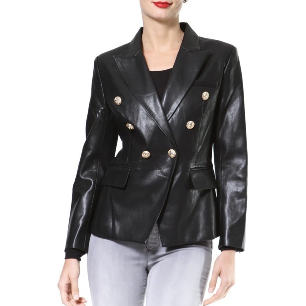 LUXE LEATHER GOLD BUTTON BLAZER Madonna & Co Leather Jacket Small